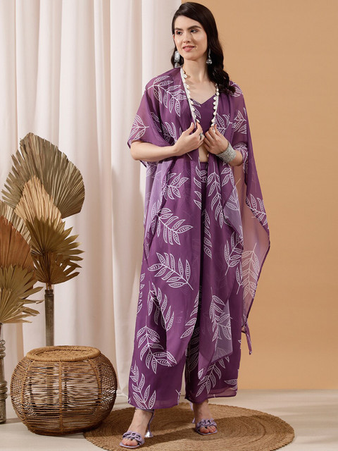 indo street Floral Printed Crop Top, With Shrug & Palazzo Co-Ord Set