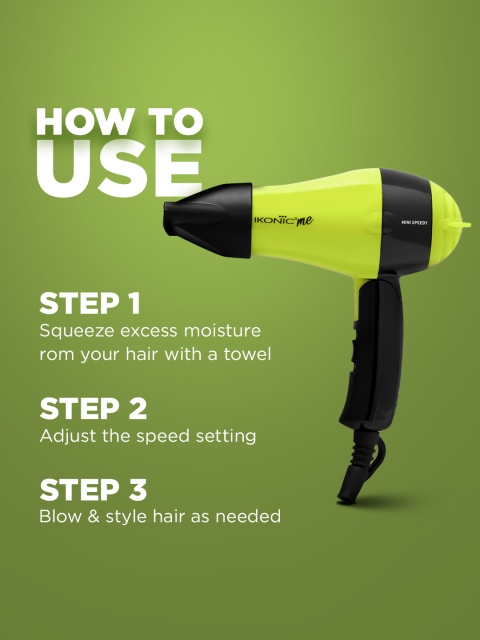 Ikonic Me Mini Speedy 1000W Hair Dryer with Foldable Handle & Lightweight DC Motor - Green - Image 6