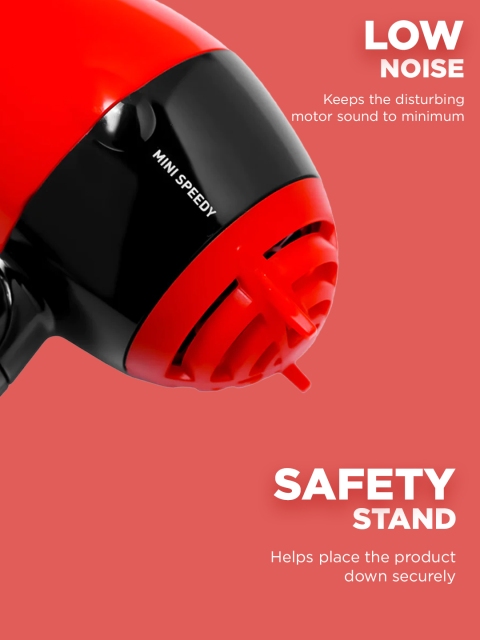 Ikonic Me Mini Speedy 1000W Hair Dryer with Foldable Handle & Lightweight DC Motor - Red - Image 5