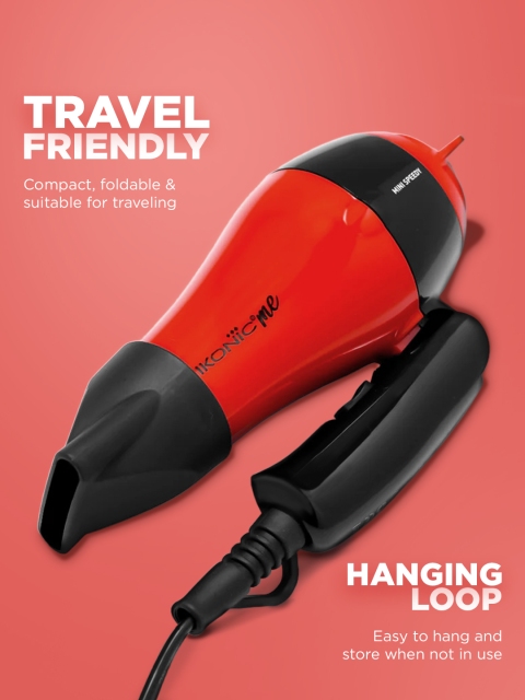 Ikonic Me Mini Speedy 1000W Hair Dryer with Foldable Handle & Lightweight DC Motor - Red - Image 3