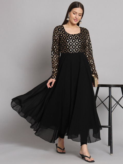 Poshak Hub Floral Yoke Design Georgette Flared Anarkali Kurta - Image 6