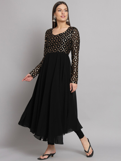 Poshak Hub Floral Yoke Design Georgette Flared Anarkali Kurta - Image 4