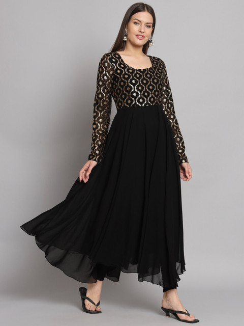 Poshak Hub Floral Yoke Design Georgette Flared Anarkali Kurta - Image 3