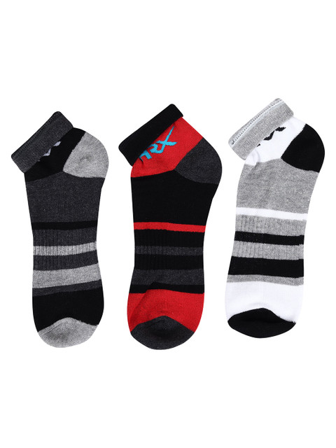 HRX by Hrithik Roshan Unisex Black & Grey Pack Of 3 Patterned Ankle Length Socks