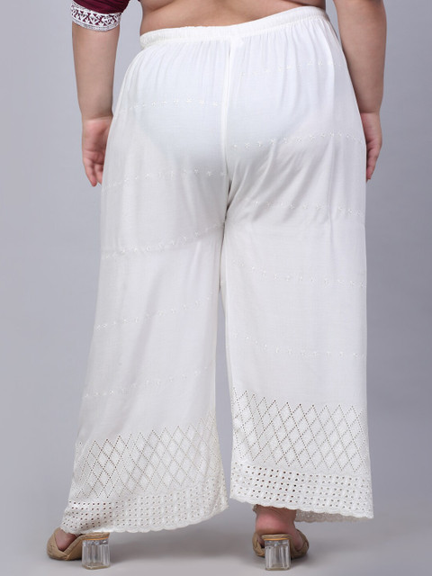 Trend Level Women Wide-Leg Geometric Hem Design Ethnic Palazzos - Image 3