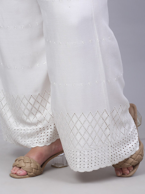 Trend Level Women Wide-Leg Geometric Hem Design Ethnic Palazzos - Image 6