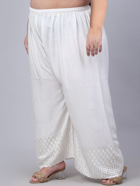 Trend Level Women Wide-Leg Geometric Hem Design Ethnic Palazzos - Image 2