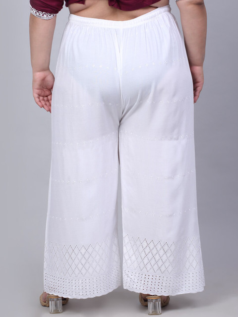 Trend Level Women Wide-Leg Geometric Hem Design Ethnic Palazzos - Image 3