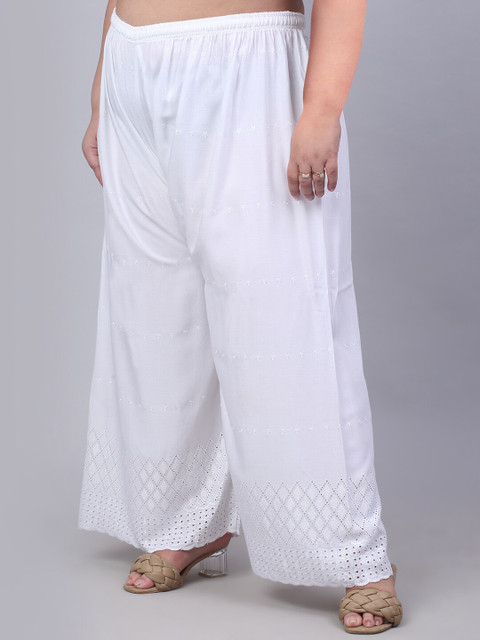 Trend Level Women Wide-Leg Geometric Hem Design Ethnic Palazzos - Image 2