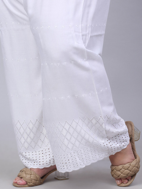 Trend Level Women Wide-Leg Geometric Hem Design Ethnic Palazzos - Image 6