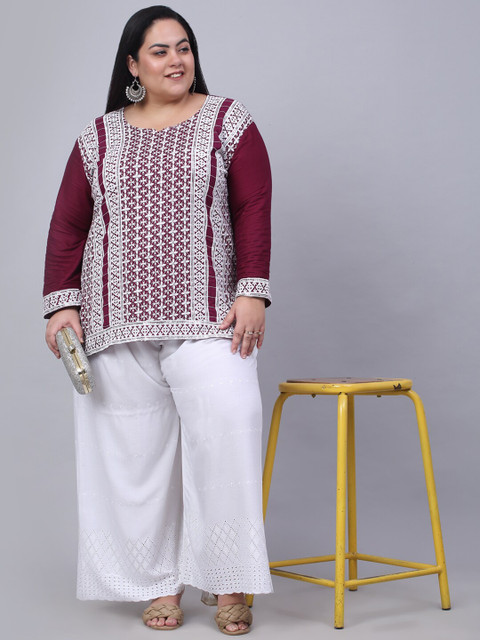 Trend Level Women Wide-Leg Geometric Hem Design Ethnic Palazzos - Image 4