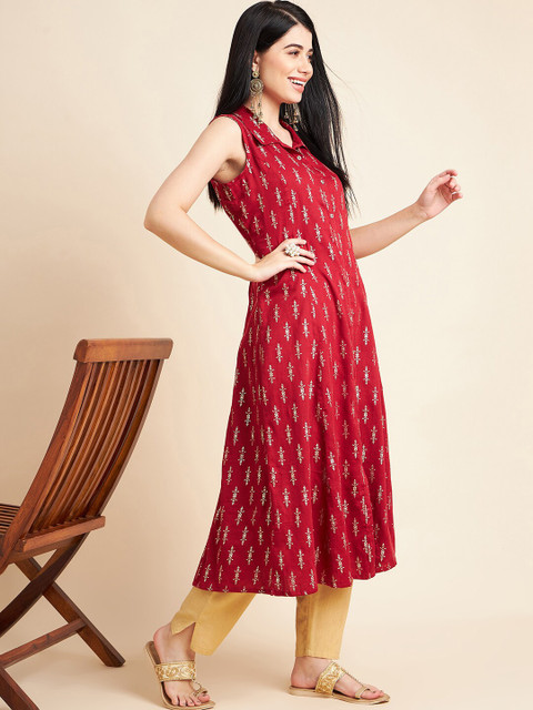 all about you X fwd Floral Printed Sleeveless Cotton A-Line Kurta - Image 3