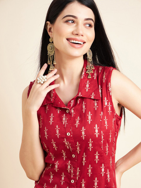 all about you X fwd Floral Printed Sleeveless Cotton A-Line Kurta - Image 2