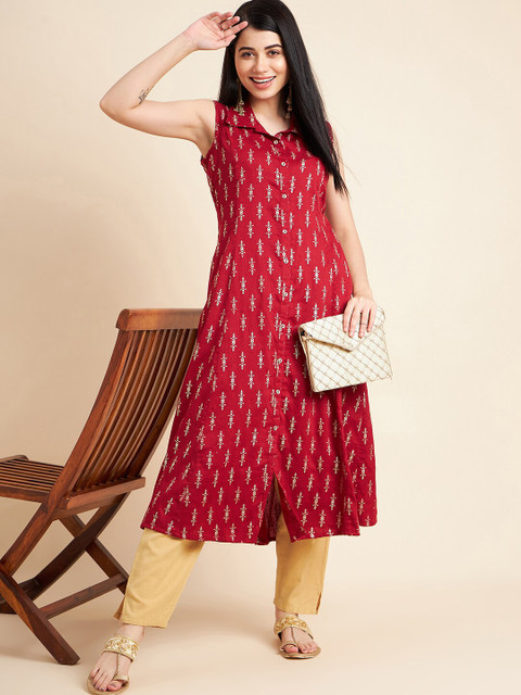 all about you X fwd Floral Printed Sleeveless Cotton A-Line Kurta - Image 5