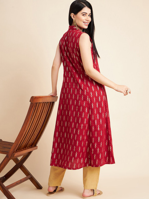 all about you X fwd Floral Printed Sleeveless Cotton A-Line Kurta - Image 4
