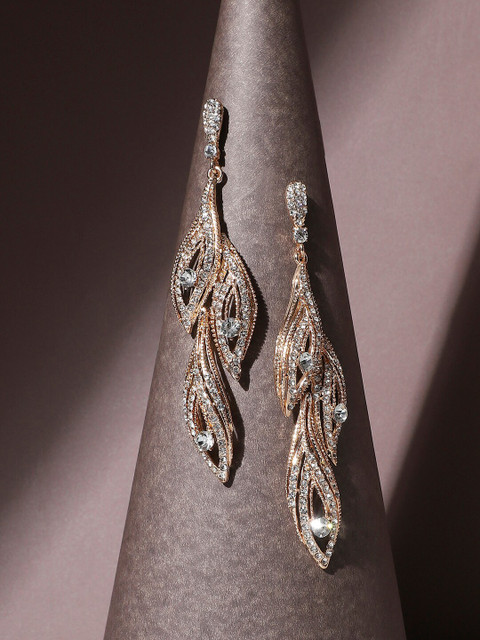 SOHI Gold-Plated Contemporary Drop Earrings