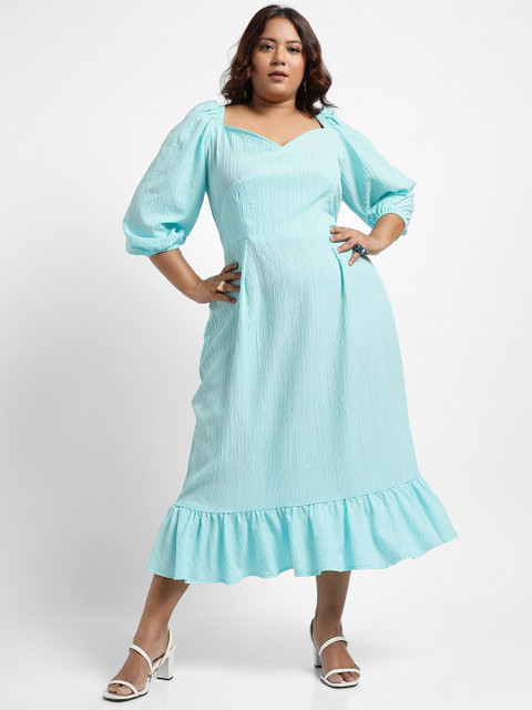 Instafab Plus Size Sweetheart Neck Puff Sleeve Empire Dress