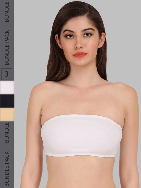 SELFCARE Pack Of 3 Seamless Non Padded Bandeau Rapid-Dry Cotton Bra With Full Coverage