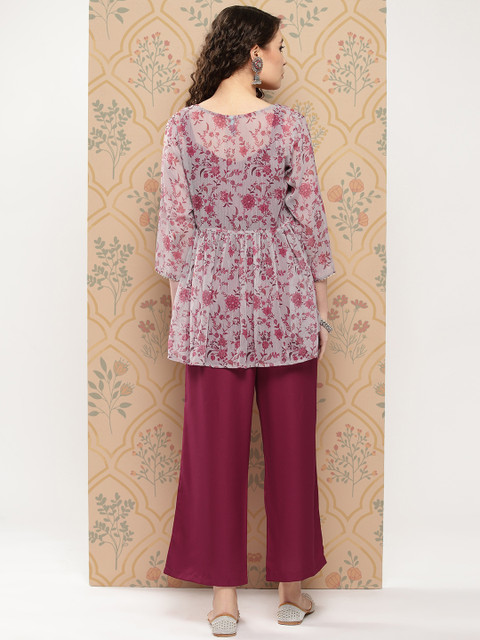 Janasya Women Solid Shoulder Straps Crop Top & Trousers with Floral Print Shrug - Image 5