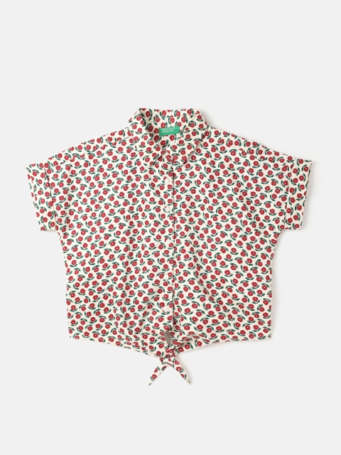 United Colors of Benetton Girls Floral Printed Extended Sleeves Cotton Shirt Style Top