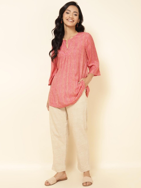 Fabindia Women Mid-Rise Cotton Pleated Peg Trousers