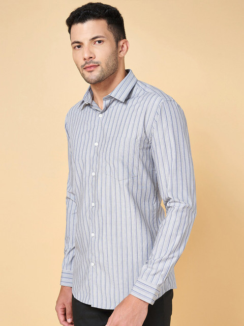 Peregrine by Pantaloons Slim Fit Opaque Striped Cotton Formal Shirt - Image 3