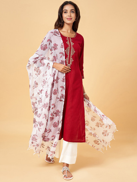 RANGMANCH BY PANTALOONS Maroon & White Printed Dupatta