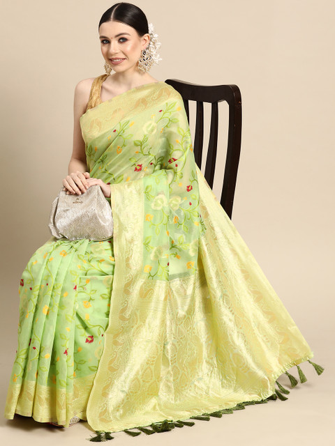 Silk Land Floral Zari Cotton Jamdani Saree