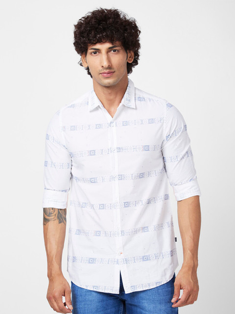 SPYKAR Slim Fit Geometric Printed Opaque Cotton Casual Shirt