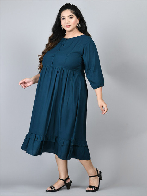 PrettyPlus by Desinoor.com Plus Size Round Neck A-Line Midi Dress - Image 4