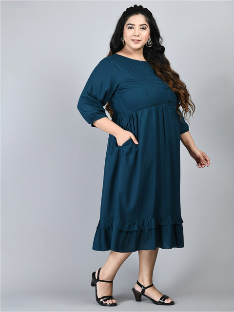 PrettyPlus by Desinoor.com Plus Size Round Neck A-Line Midi Dress - Image 3