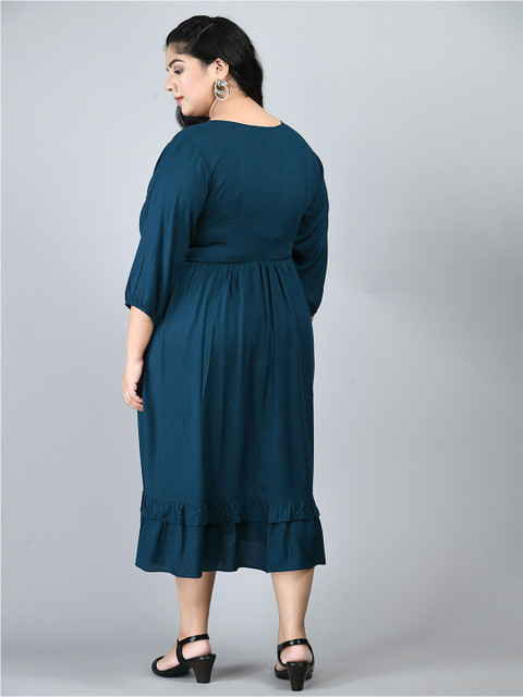 PrettyPlus by Desinoor.com Plus Size Round Neck A-Line Midi Dress - Image 5