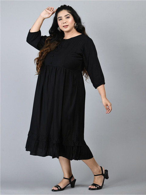 PrettyPlus by Desinoor.com Plus Size Round Neck A-Line Midi Dress - Image 3