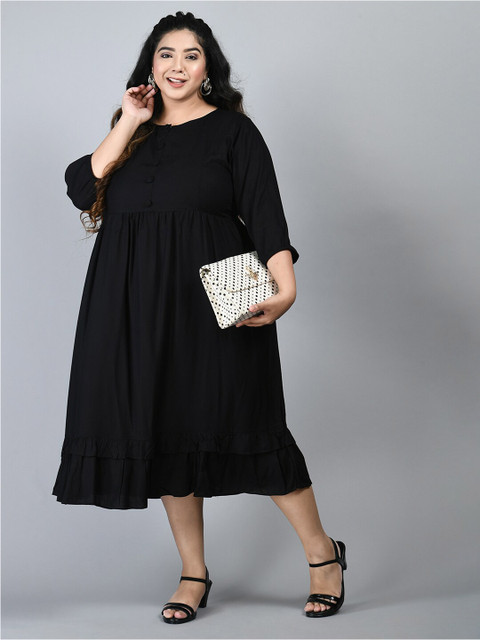 PrettyPlus by Desinoor.com Plus Size Round Neck A-Line Midi Dress - Image 5
