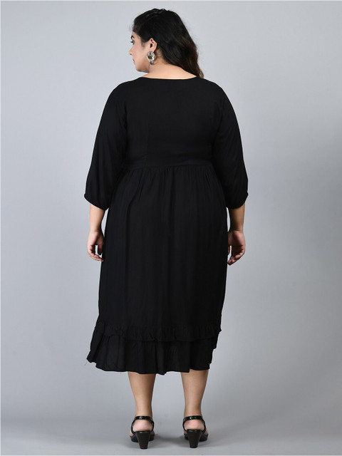 PrettyPlus by Desinoor.com Plus Size Round Neck A-Line Midi Dress - Image 4