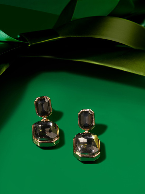 Zaveri Pearls Grey Contemporary Drop Earrings