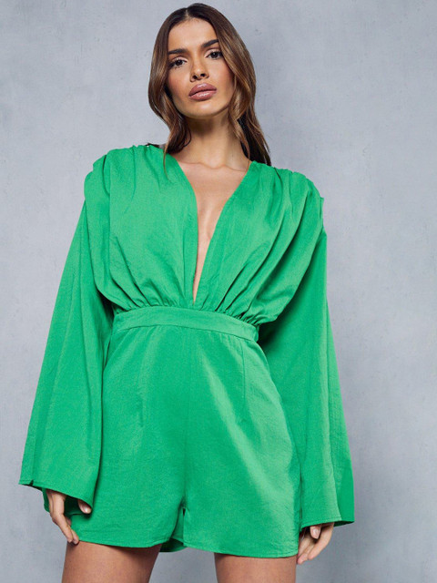 MISSPAP Plunge Neck Tie-Up Detail Playsuit