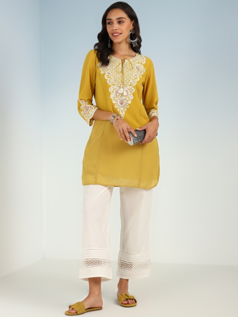 Lakshita Embroidered Yoke Tie-Up Neck Straight Thread Work Kurti - Image 4