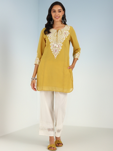 Lakshita Embroidered Yoke Tie-Up Neck Straight Thread Work Kurti - Image 3