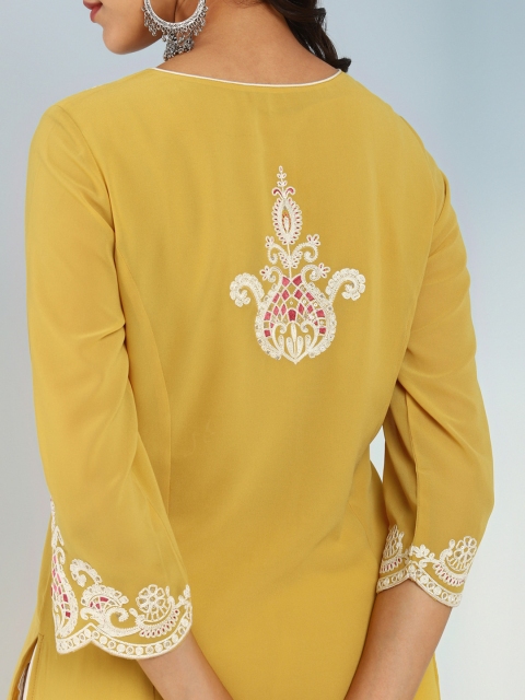 Lakshita Embroidered Yoke Tie-Up Neck Straight Thread Work Kurti - Image 8