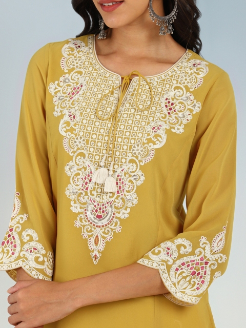 Lakshita Embroidered Yoke Tie-Up Neck Straight Thread Work Kurti - Image 2