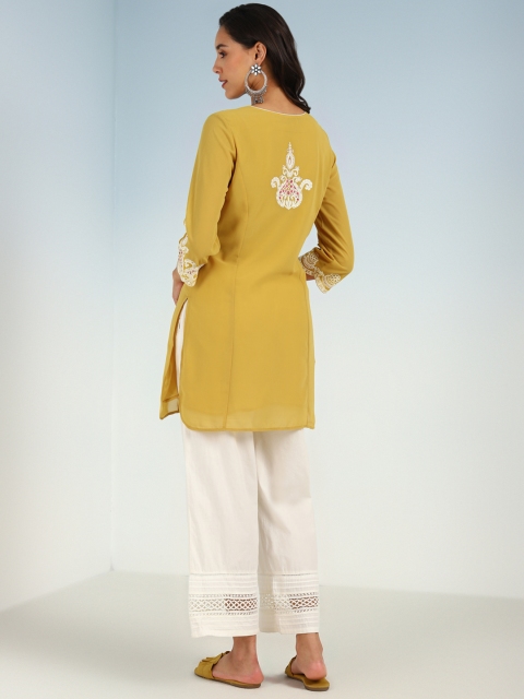 Lakshita Embroidered Yoke Tie-Up Neck Straight Thread Work Kurti - Image 7