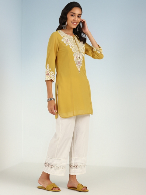 Lakshita Embroidered Yoke Tie-Up Neck Straight Thread Work Kurti - Image 6