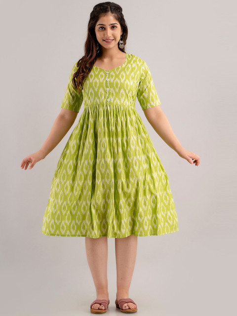 CELEBRAVO Ethnic Motifs Printed Cotton Maternity Dress