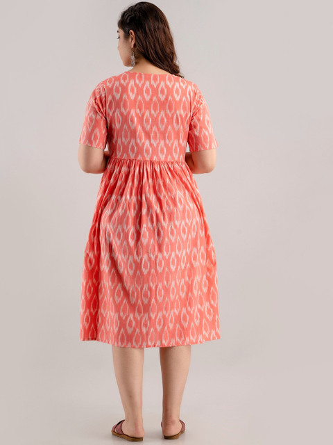 CELEBRAVO Geometric Printed Cotton Maternity Fit & Flare Midi Dress - Image 4