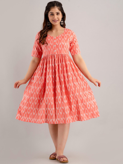 CELEBRAVO Geometric Printed Cotton Maternity Fit & Flare Midi Dress - Image 6