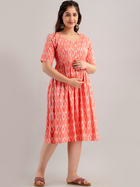 CELEBRAVO Geometric Printed Cotton Maternity Fit & Flare Midi Dress - Image 3