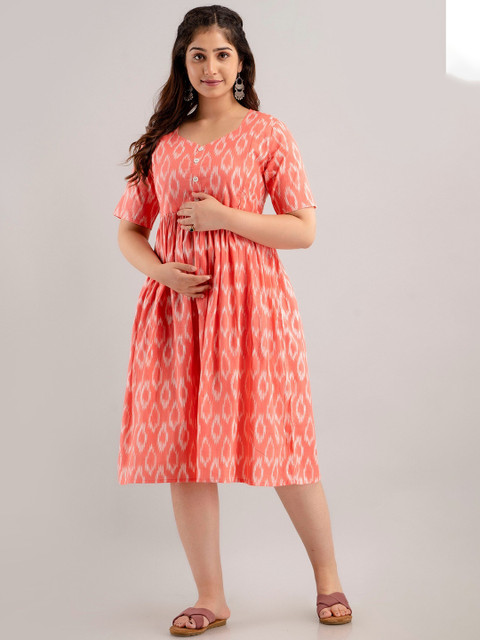 CELEBRAVO Geometric Printed Cotton Maternity Fit & Flare Midi Dress - Image 5