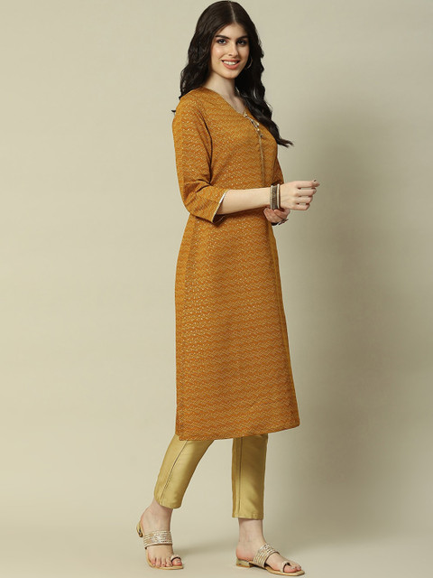 Rangriti Women Woven Design Straight Kurta - Image 3