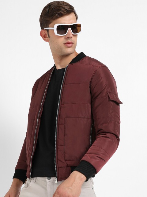 Campus Sutra Maroon Windcheater Mock Collar Bomber Jacket - Image 5